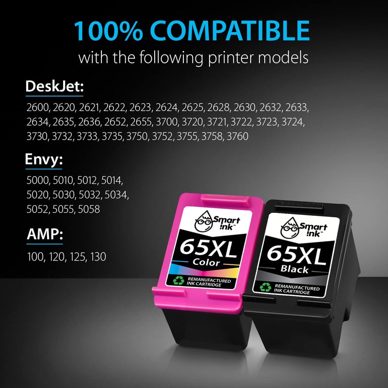 Smart Ink Remanufactured Ink Cartridges Replacement for HP 65XL HP 65 HP65XL Black and Color 2 Combo Pack for HP Printers DeskJet 3755 3700 3772 2600 2622 3752 3722 2655 Envy 5055 5000 5052 5070 5014 - Image 3